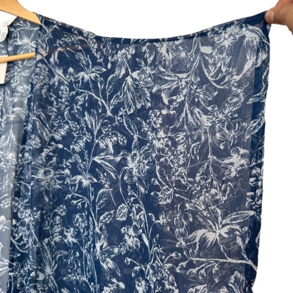 LC Lauren Conrad NEW Sheer Ruana Duster Extra Long ONE SIZE Blue Floral Casual - Picture 7 of 11